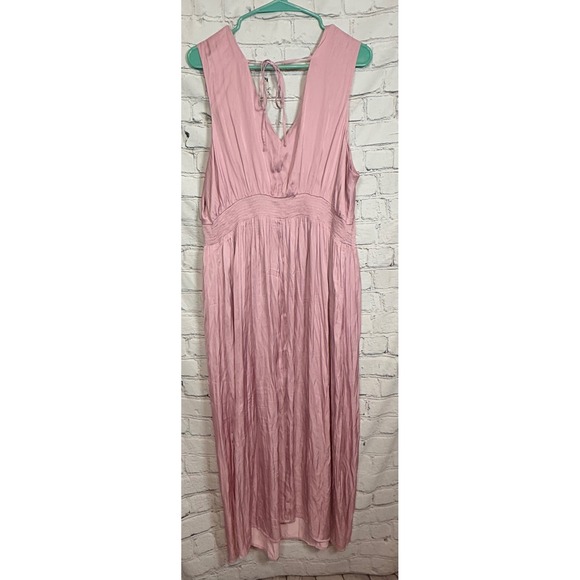 Old Navy Pink Satin V Neck Smocked Waist Midi Dress Plus Size 2X - Picture 3 of 6